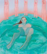 painting of a woman in a bath