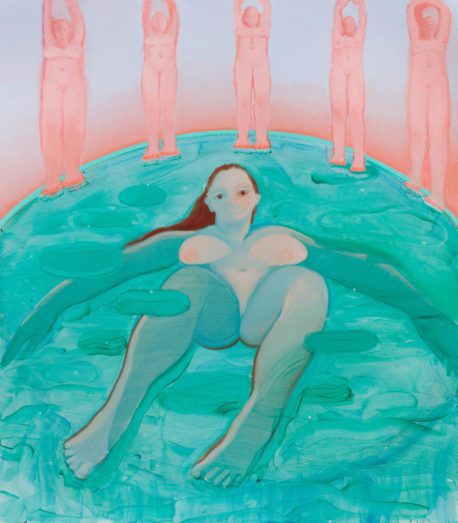 painting of a woman in a bath