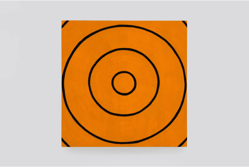 Orange and black abstract painting by Laura Lander entitled Concentric Circle 2