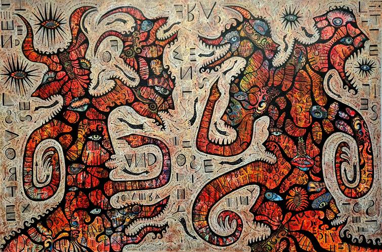 Image shows artwork by George Bromley entitled 'Never the Twain Shall Meet Met'