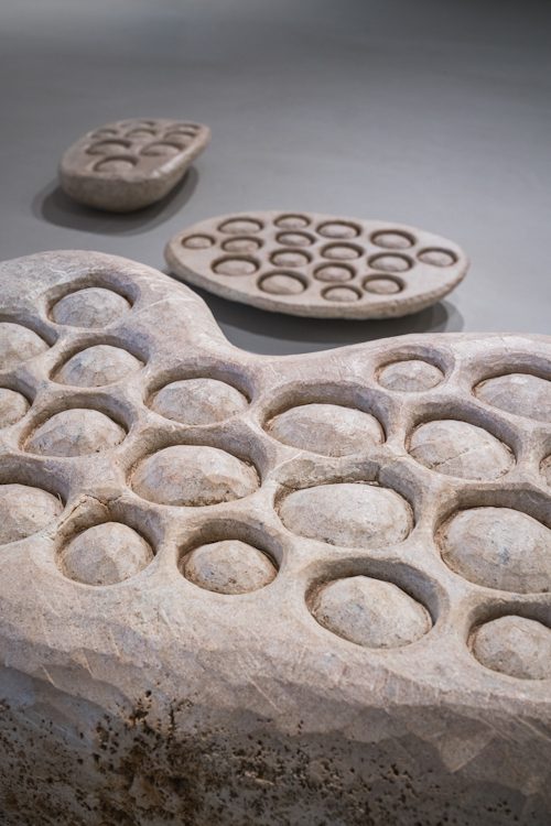 Solange Pessoa, Nihil Novi Sub Sole, (2019–2021) Carved soapstone sculptures in ERASURE at Goodwood Art Foundation. Photo by Toby Adamson.
