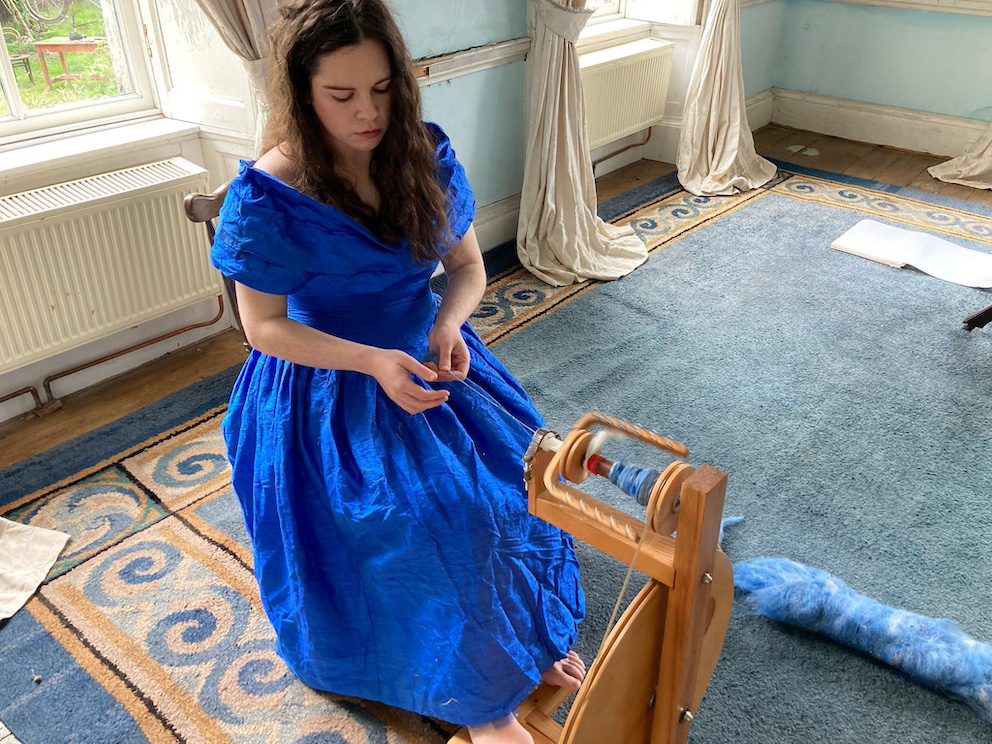 Image shows Ann Conmy participating in a performance art workshop hosted by Marilyn Arnsem.