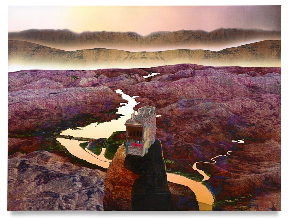 Gordon Cheung, Living Mountain, 2015 Financial Times stock listings, acrylic, pumice and sand on canvas and sail cloth