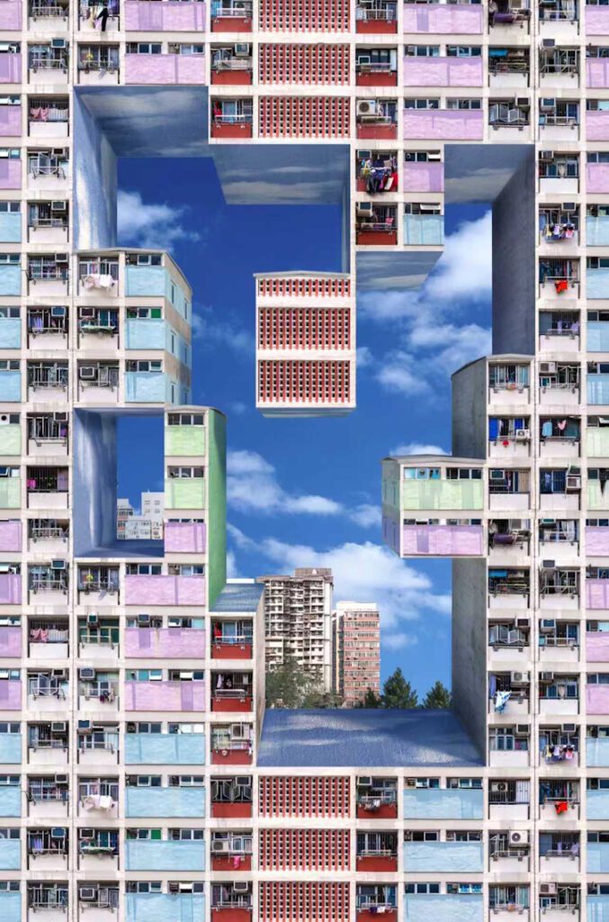 Yuange Sheng, Tetris Skyline - Unit 5, Xinxiang Community, 2023. 3D Digital Modeling