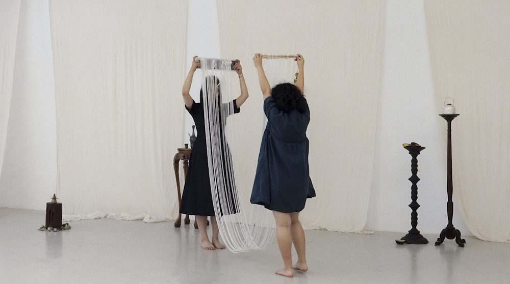 Weiyi Chen, Souls Grown Deep with the Threads, 2025. Performance, 12min, Video still from live performance, filmed by Beiyi Wang