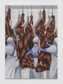 surreal painting of hanging meat